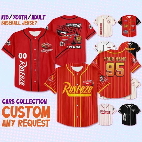 Custom Cars Lightning Mcqueen Baseball Jersey Team Jersey Collection, Custom Number Shirt