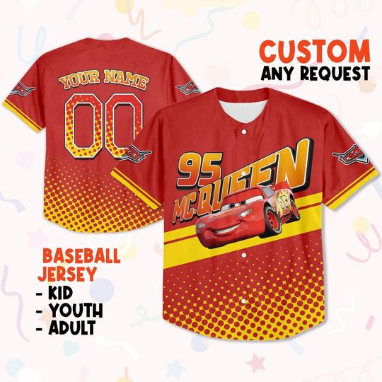 Custom Cars Lightning McQueen Red Dash, Custom Baseball Shirt, Cars Cartoon Gift