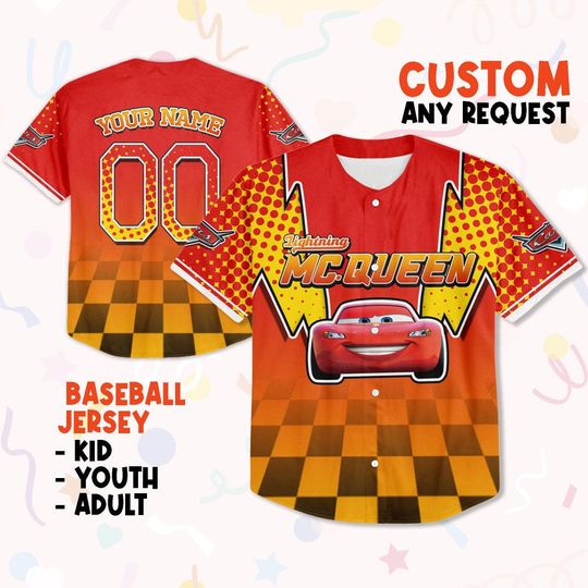 Custom Cars Lightning McQueen Red DoubleBolt, Custom Baseball Shirt, Cars Cartoon Gift