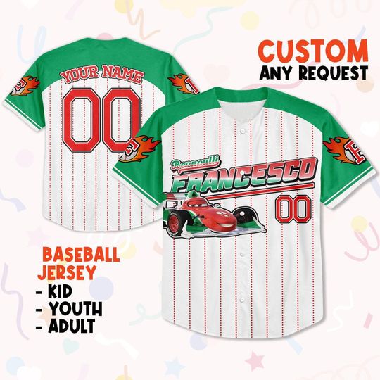 Custom Francesco Green Jersey, Baseball Jersey, Lightning Mcqueen Jersey