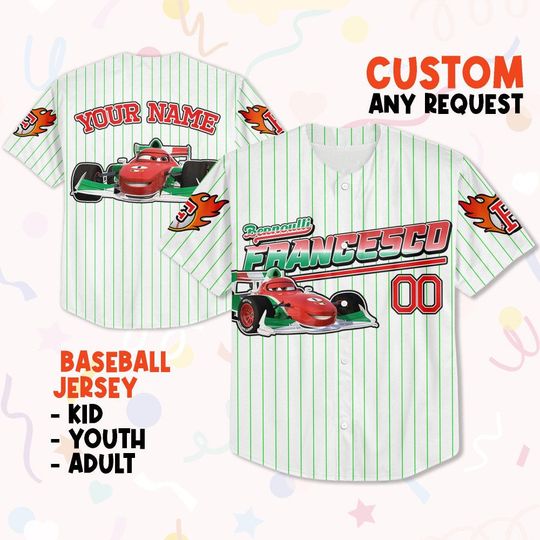 Custom Francesco redgreen Jersey, Baseball Jersey, Lightning Mcqueen Jersey