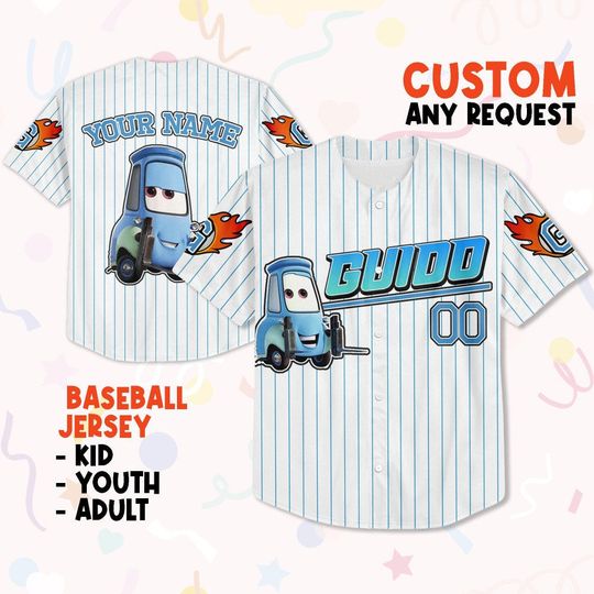 Custom Guido Blue Jersey, Custom Text Baseball Jersey, Lightning Mcqueen Jersey