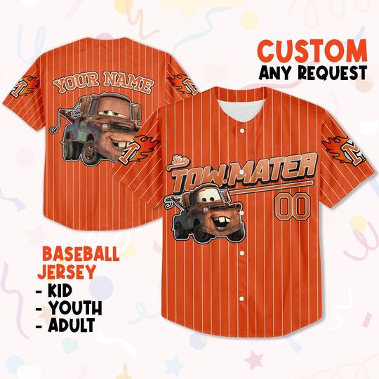 Custom Disney Mater Orange Jersey,Baseball Jersey, Lightning Mcqueen Jersey