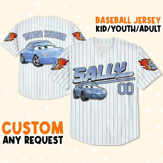 Custom Disney Cars Sally blue Jersey Baseball Jersey, Lightning Mcqueen Jersey