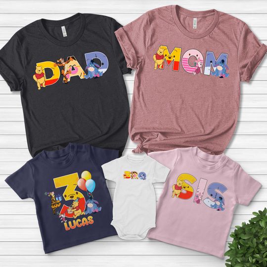 Custom Disney Winnie The Pooh & Friends Family Matching Birthday Tee