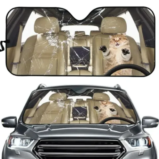 Funny Cat car sun shade, Gift for cat lover, gift for dad, mom