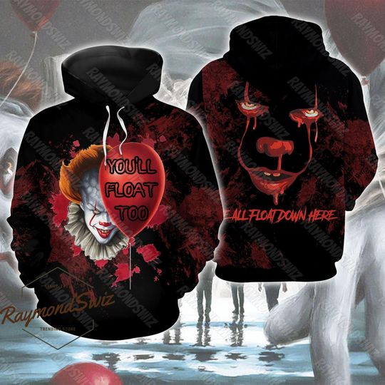 Pennywise Hoodie, You'll Float Too Hoodie, It Movie Hoodie, Horror Movie Hoodie
