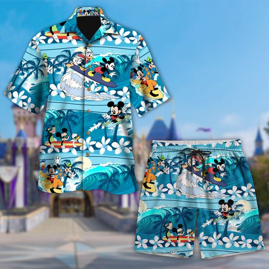 Discover Mouse Surfing With Friends 3D All Over Printed Hawaiian Shirt, Mouse And Friends Aloha Shirt, Summer Vibe Vacation Shirt