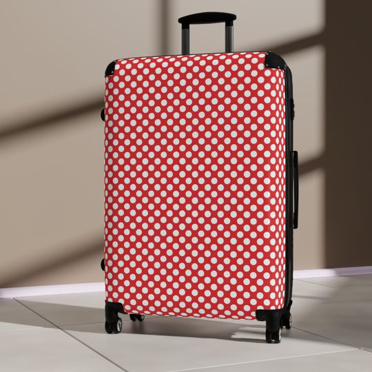 Disney Inspired Travel Luggage / Polka Dot Wheeled Suitcase / Red & White / Carry-On Wheeled Travel Bag