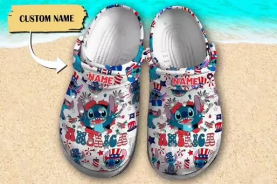 Discover Custom Stitch America Clogs 4th July Movie Sandals, Blue Dog Shoes Gift