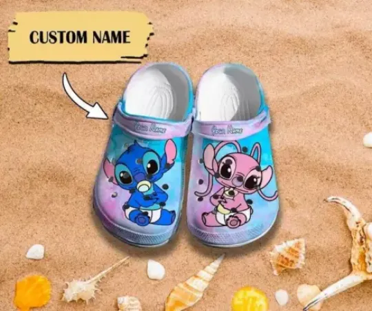 Custom Baby Couple and Blue Dog Footwear, Series Movie Clogs and Sandals