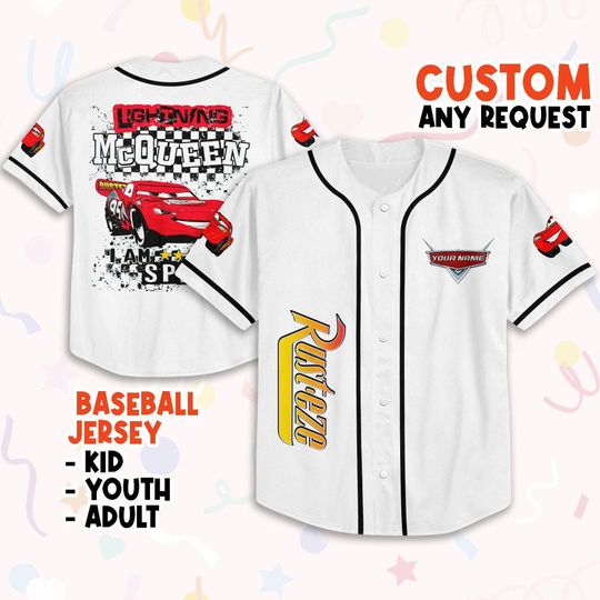 Personalize Cars Lightning McQueen I Am Speed, Custom Text Baseball Jersey