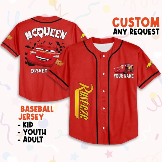 Personalized Halloween Cars Mcqueen Disney Cars, Personalized Baseball Jersey Shirt