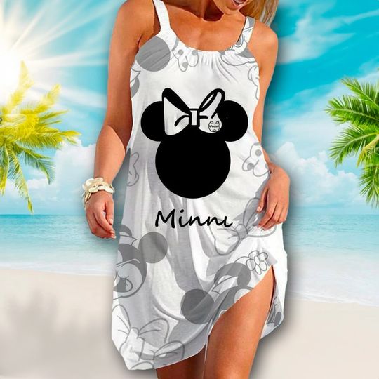 Cute Mouse Ears Beach Dress, Magic World Beach Dress, Mouse Movie Mom Dress, Cartoon Movie AOP Sleeveless Beach Dresses