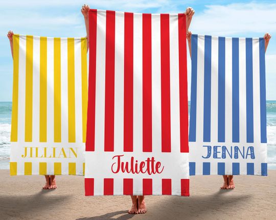 Discover Striped Beach Towels, Stripe Print Beach Towel, Personalized Beach Towel