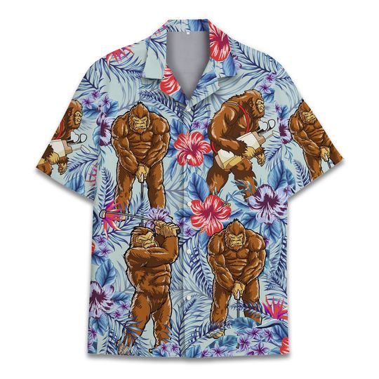 Bigfoot Golf Hawaiian Shirts for Men Women, Tropical Summer Aloha Casual Shirts