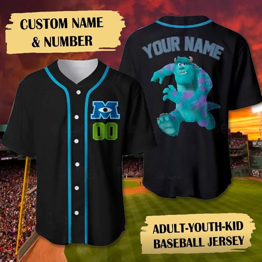 Custom James P. Sullivan Baseball Jersey, Monsters Inc Baseball Jersey Team, Monster University Baseball Outfit
