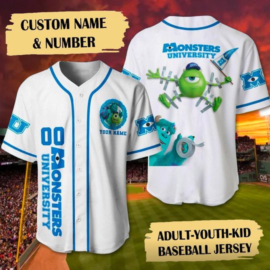 Personalized Monsters University Baseball Jersey, Monsters Inc Baseball Jersey Team, Cartoon Shirt Outfit