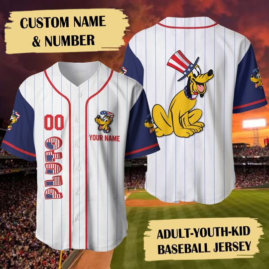 Pluto Dog July Day Baseball Jersey Custom, Mickey Mouse And Friends 4th July Baseball Jersey