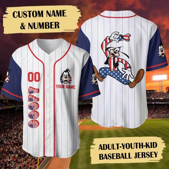Goofy July Day Baseball Jersey Custom, Goofy 4th July Baseball Jersey, Animated Character July Fourth Baseball Shirt