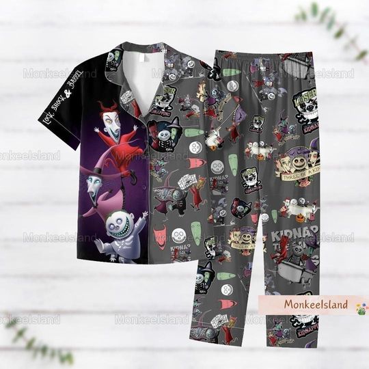 Nightmare Christmas Pajamas, Horror Character Women Pajamas, Horror Movie Pajamas Set