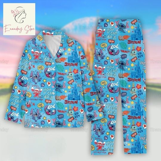 Stitch Pajamas Set, Disney Stitch Pajamas, Stitch Holiday Pajamas
