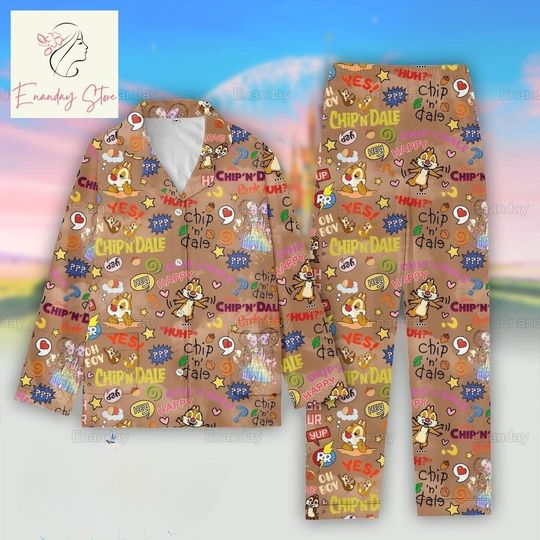 Chip N Dale Pajamas Set, Disney Squirrel Pajamas, Chip And Dale Pajamas