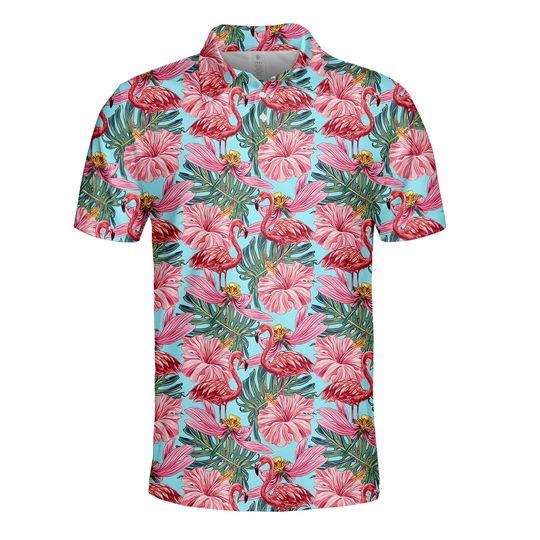 Flamingo Golf Polo Shirts for Men, Flamingo Golf Player Polo Shirts
