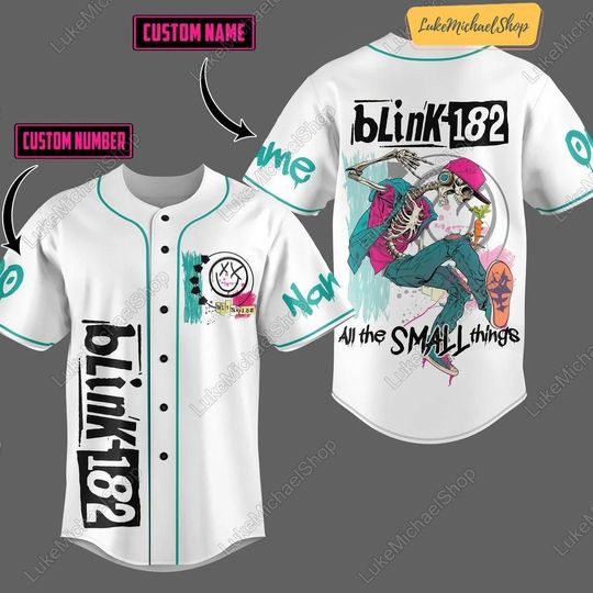 B182 Baseball Jersey, B182 Band Button Shirt, Custom Name Bl!nk Rock And Roll Music Jersey