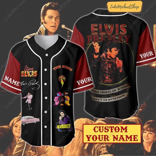 Elvis Presley Baseball Jersey, Elvis Presley Jersey, Elvis The King Of Rock Roll Button Shirt
