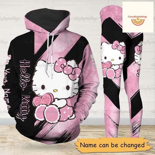 Custom Hello Kitty Hoodie, Hello Kitty Leggings, Hello Kitty Shirt, Women Leggings, Hello Kitty Lover Gift, Cute Kitty Shirt, Cat Lover