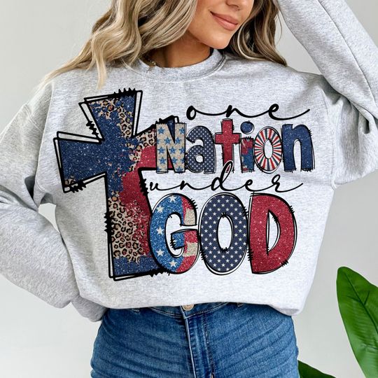 One nation under god Sweatshirt, Sparkly America Sweatshirt, Independence Day Sweatshirt
