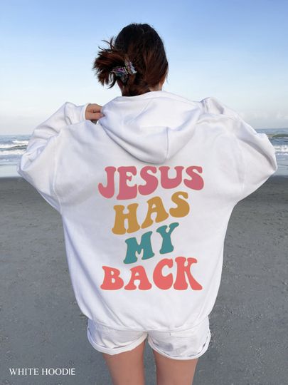 Jesus Has My Back Hoodie, Comfortable long sleeve sport Hoodie for Men, Women, Trending Casual Fashion