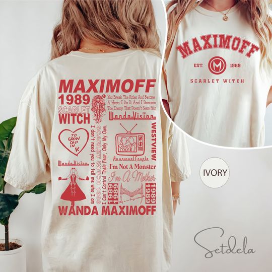 Retro Wanda Maximoff, Maximoff 1989, Scarlet Witch, Wandavision, Wanda Anti-Hero, Disney Family, Two Sided Cottton T-shirt Short Sleeve For Family Trip Summer