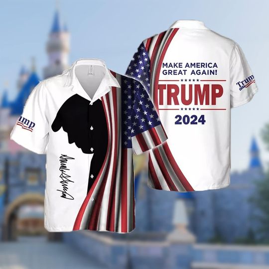 President Trump Election 2024 4th July Hawaiian Shirt, Make America Great Again July Fourth, Men Short Sleeve Regular Fit, Summer Button Up Shirt