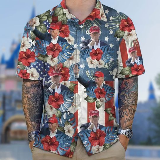 President Trump Election Make 4th July Great Again Hawaiian Shirt, Cool Patriotic America, Men Short Sleeve Regular Fit, Summer Button Up Shirt