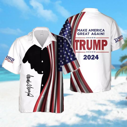 President Trump Election 2024 4th July Hawaiian Shirt, Make America Great Again, Men Short Sleeve Regular Fit, Summer Button Up Shirt