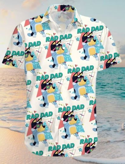 BlueyDad 4Th Of July Hawaiian Shirt BlueyDad Patriotic Shirt, Red White BlueyDad Fourth of July, Men Short Sleeve Regular Fit, Summer Button Up Shirt