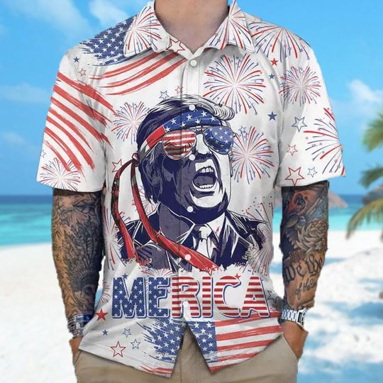 No More Bullsh*t Trump Make 4th July Great Again 4th July Hawaiian Shirt, Men Short Sleeve Regular Fit, Summer Button Up Shirt