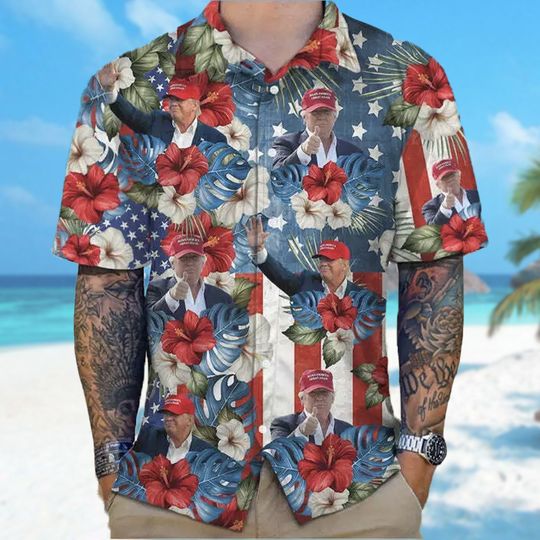 President Trump Election Make 4th July Great Again Hawaiian Shirt, Cool Patriotic America July Fourth, Men Short Sleeve Regular Fit, Summer Button Up Shirt
