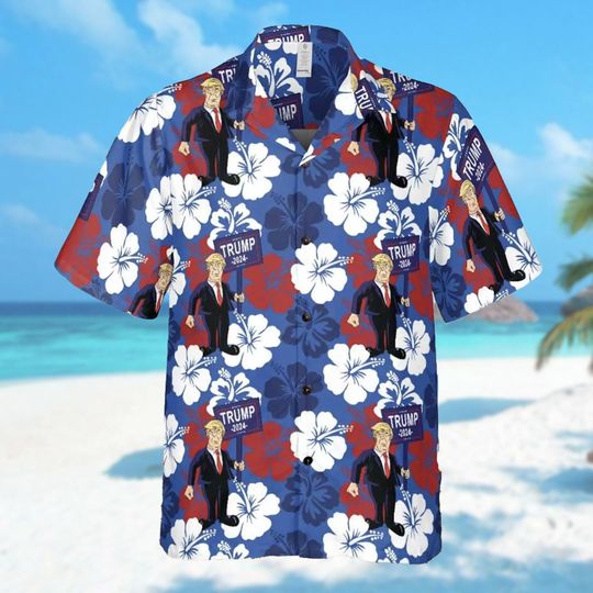 Personalized Trump Make America Great Again 4th July Hawaiian Shirt, Cool Political Cartoon, Men Short Sleeve Regular Fit, Summer Button Up Shirt
