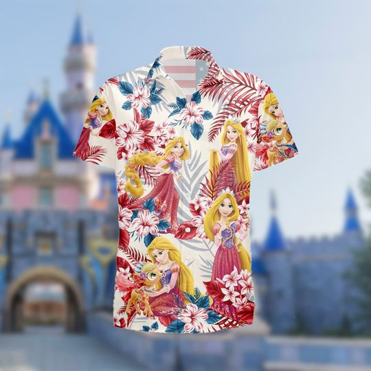 Tangled Rapunzel Princess 4th July Independence Day Hawaiian Shirt, Cute Tangled Rapunzel, Men Short Sleeve Regular Fit, Summer Button Up Shirt