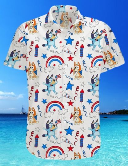 BlueyDad Hawaiian Shirt, BlueyDad Shirt, Gift For Dad, Father's Day, Summer Shirt, Men Short Sleeve Regular Fit, Summer Button Up Shirt