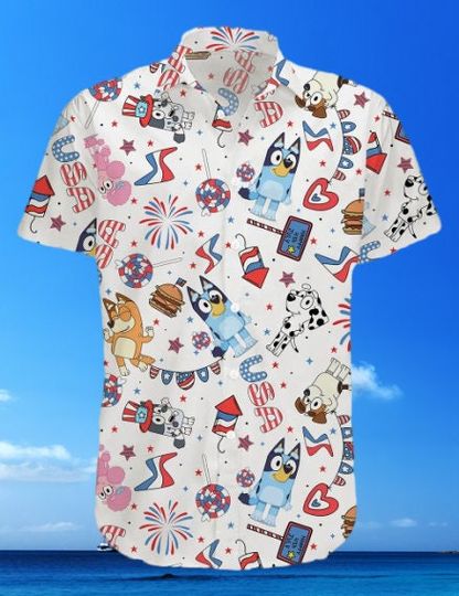 BlueyDad USA Hawaiian Shirt, BlueyDad Shirt, Gift For Dad, Father's Day, Summer Shirt, Men Short Sleeve Regular Fit, Summer Button Up Shirt