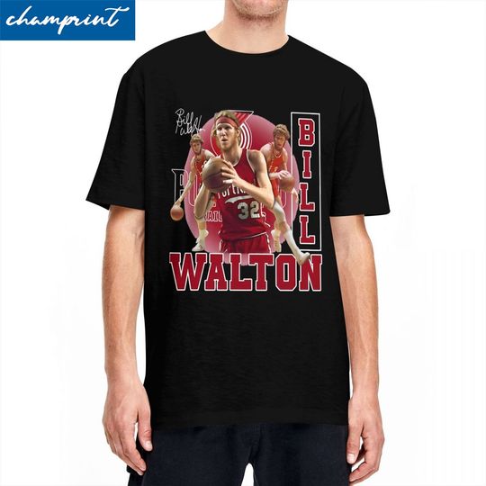 Men Women Bill Walton Basketball Legend Signature Retro T Shirts, Pure Cotton Clothing Vintage O Neck Tee Shirt