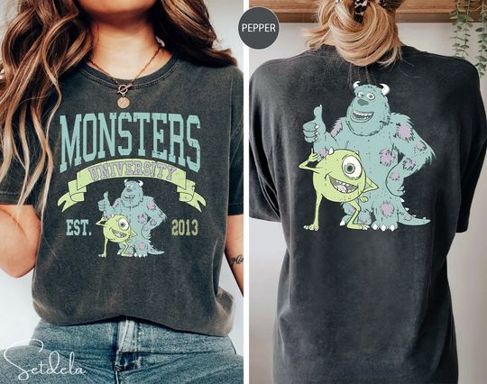 Vintage Monsters University 2 Sided Comfort Colors T-Shirt, Monster Inc Comfort Color Shirt, Mike Wazowski, Mike and Sully, Disney Shirts