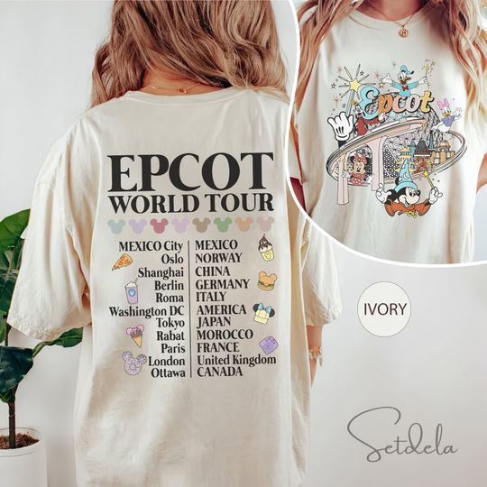 Vintage Disney Epcot World Tour Cotton Shirt, Two-Sides Drink Around The World Shirt, Disneyland Family Matching T-Shirt, Disneyworld Traveler Shirt