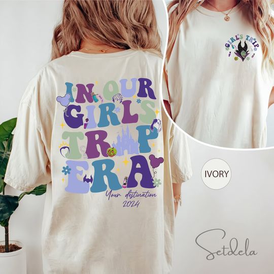 Discover In Our Girls Trip Era Two-sided Cotton T-shirt, Disney Villains Shirt, Bad Witches Club Shirt, Maleficent Evil Queen Ursula Cruella, Disneyland Tee