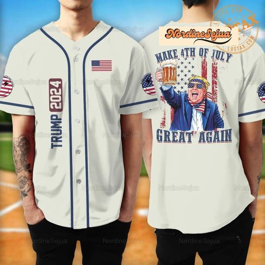 Trump Make 4th Of July Great Again Polyester Baseball Jersey, Trump Suport Shirt, 4th Of July Unisex Baseball Jersey