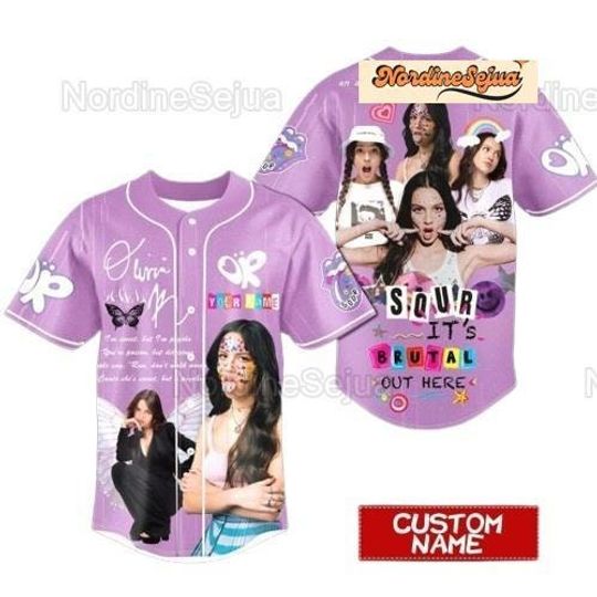 Personalized Olivia Rodrigo Sour Its Brutal Out Here Baseball Jersey, Olivia Rodrigo Tour, Olivia Rodrigo Merch, Fabric polyester Shirt